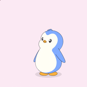 a penguin is surrounded by pink hearts on a white background
