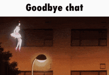 a cartoon of a girl hanging from a building with the words goodbye chat