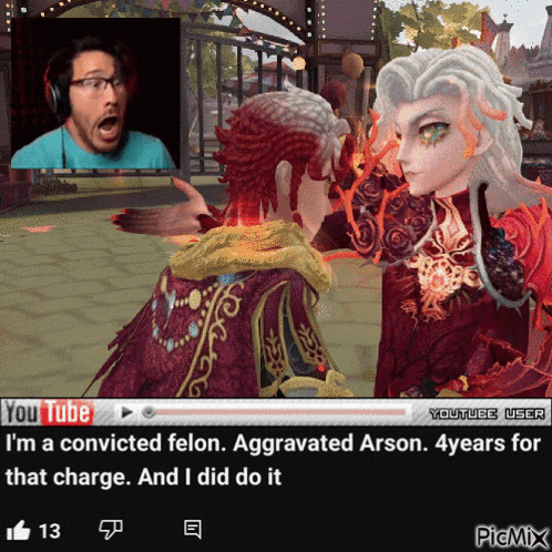 a video of a man playing a video game with the words " i 'm a convicted felon "