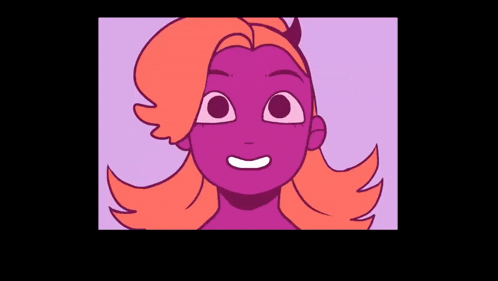 a cartoon of a girl with purple hair and horns