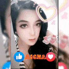 a woman 's face is surrounded by a heart and the name aicha