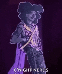 a cartoon of a man with a purple cape and the words `` g ' night nerds '' written below him .