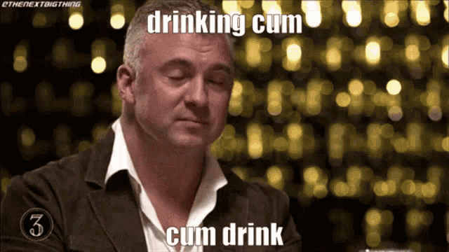a man says drinking cum cum drink in front of lights