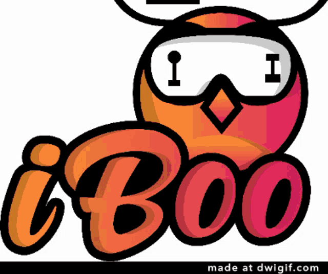 a logo for i boo with an owl wearing sunglasses