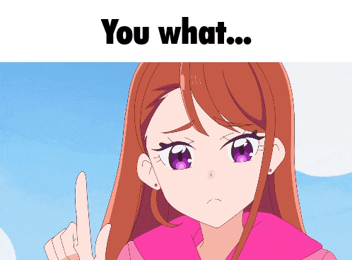 a picture of a girl with purple eyes and the words " you what " above her