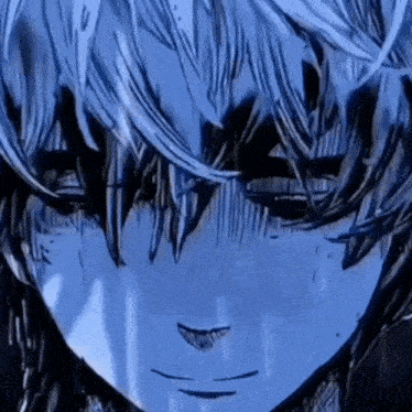 a drawing of a person with blue hair