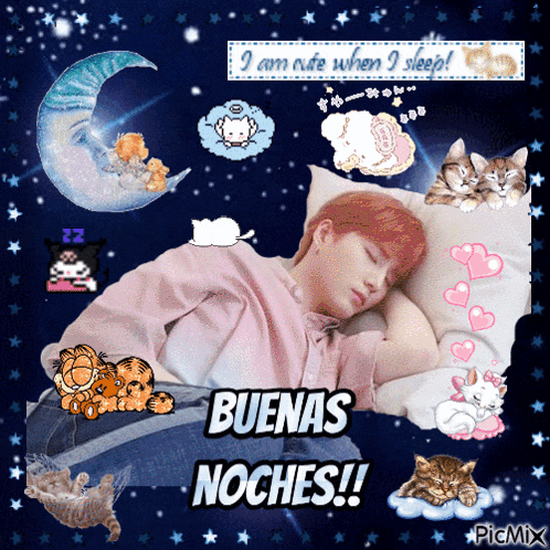 a picture of a boy sleeping with the words buenas noches written on it