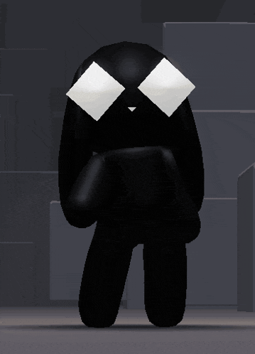 a black cartoon character with white squares on the eyes