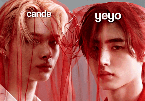 cande and yeyo are standing next to each other with red veil on their heads