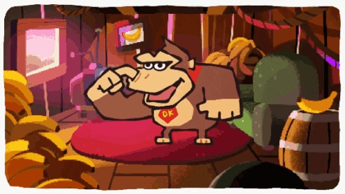 a cartoon drawing of donkey kong wearing a dk shirt