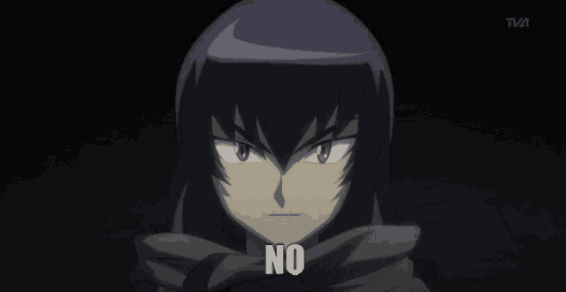 a cartoon character with a hood and goggles says " no "