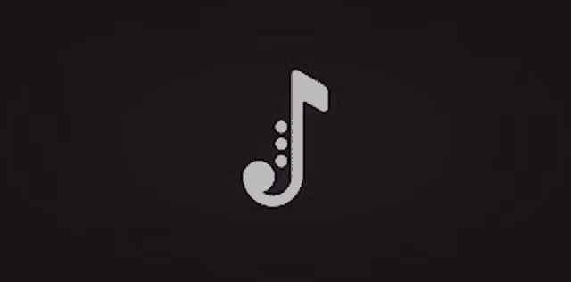 a white music note with three dots on it on a black background .