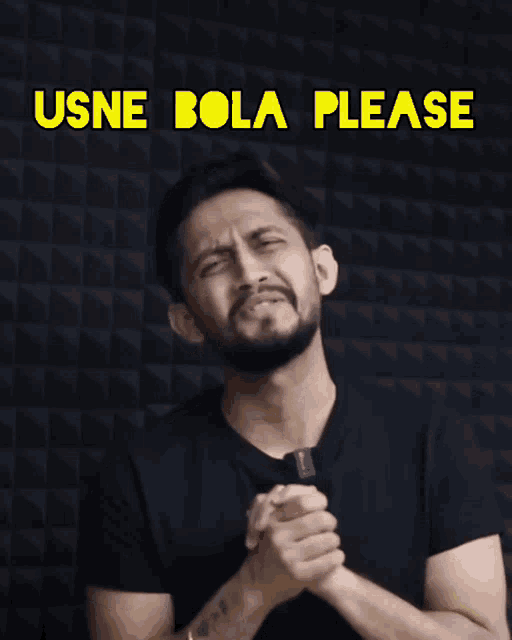a man with a beard is making a funny face with the words usne bola please above him