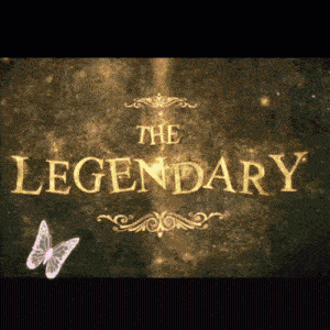 the word legendary is on a dark background with a butterfly