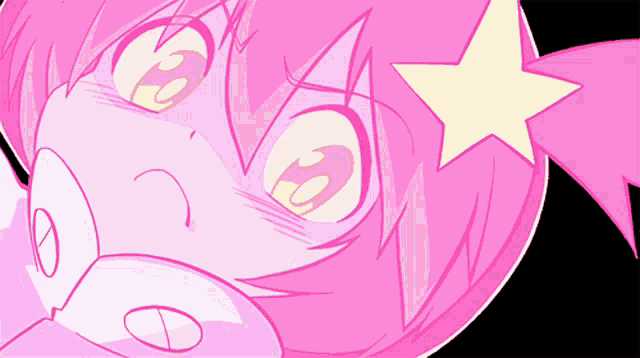 a drawing of a girl with pink hair and a yellow star in her hair