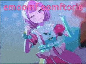 a pixelated image of a girl with the words emoomf oomftorie written above her