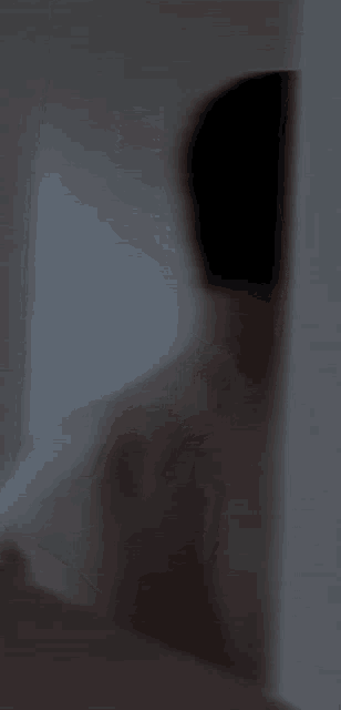 a blurry picture of a person 's back and shoulder in the dark .