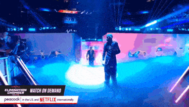 a man is walking through a tunnel with the words " watch on demand " on the bottom
