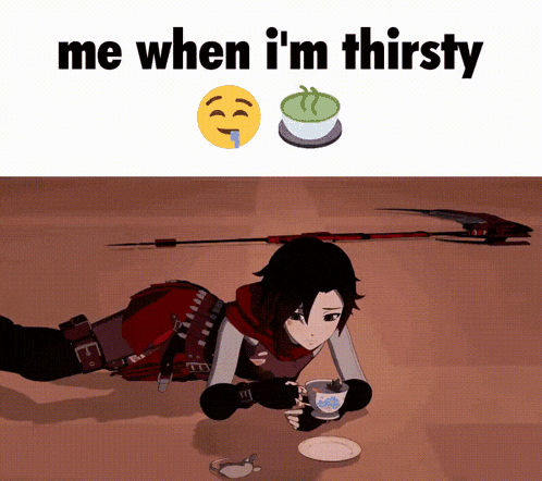 a cartoon character is laying on the ground with a cup of tea