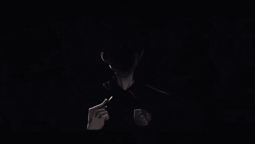 a cartoon of a man in a dark room with the letters acr behind him