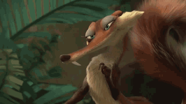 a cartoon squirrel is licking another squirrel 's foot