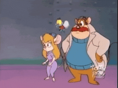 a group of cartoon characters are standing next to each other with a disney logo in the corner .