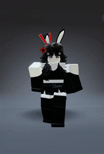 a cartoon character with bunny ears and a red exclamation mark on her head