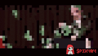 a pixel art drawing of a girl with red hair and the word spxh4o4 on the bottom