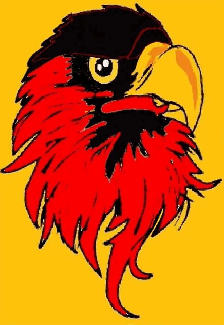 a drawing of an eagle 's head with a yellow eye