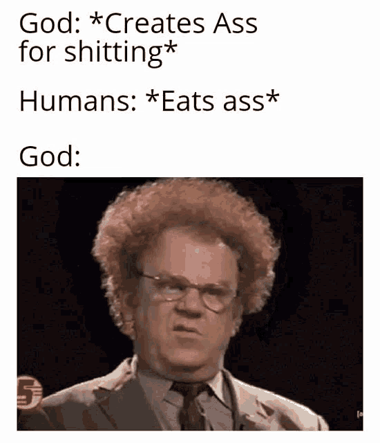 a man with curly hair and glasses is making a funny face while wearing a suit and tie .