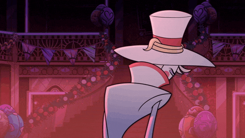a cartoon character wearing a top hat with a red ribbon
