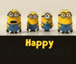 a group of minions are standing next to each other and the word happy is on the bottom