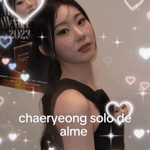 a picture of a woman with the words chaeryeong solo de alme
