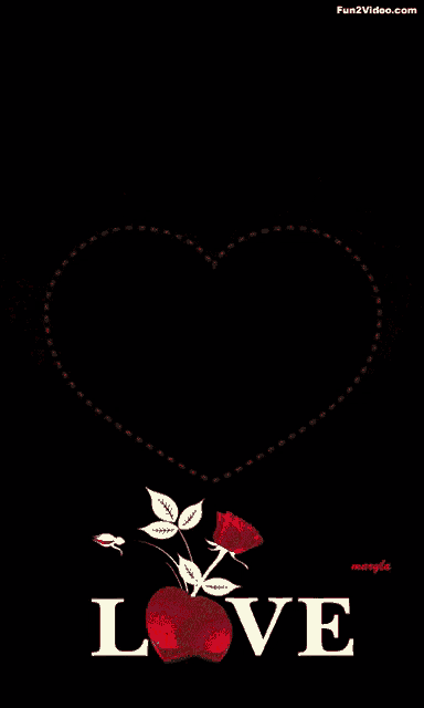 the word love is on a black background with red flowers