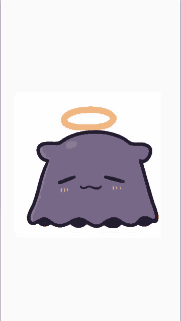 a cartoon drawing of a purple monster with an angel halo on its head