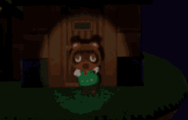 a cartoon character is standing in front of a house