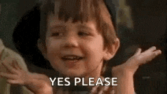 a young boy is making a funny face and saying `` yes please '' .