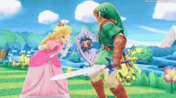 princess peach and link are fighting each other in a video game