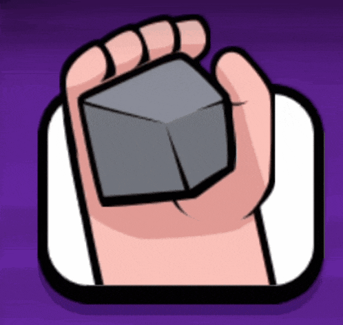 a cartoon of a hand holding a small cube