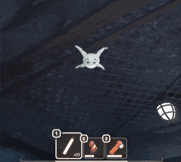 a screenshot of a video game shows a rabbit with a knife hanging from the ceiling