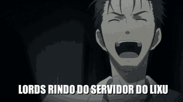 a man with his mouth open and the words lords rindo do servidor do lixu written below him