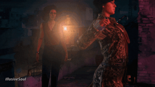 two women are standing next to each other in a dark room and the words illusive soul are on the bottom