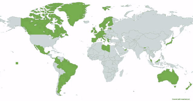 a map of the world with a green circle in the middle that says created with mapchart.net