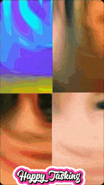 a collage of images with the words happy tasking at the top