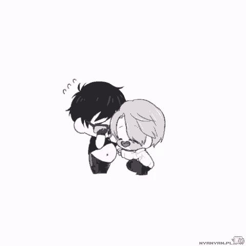 a drawing of a couple of anime characters with a white background