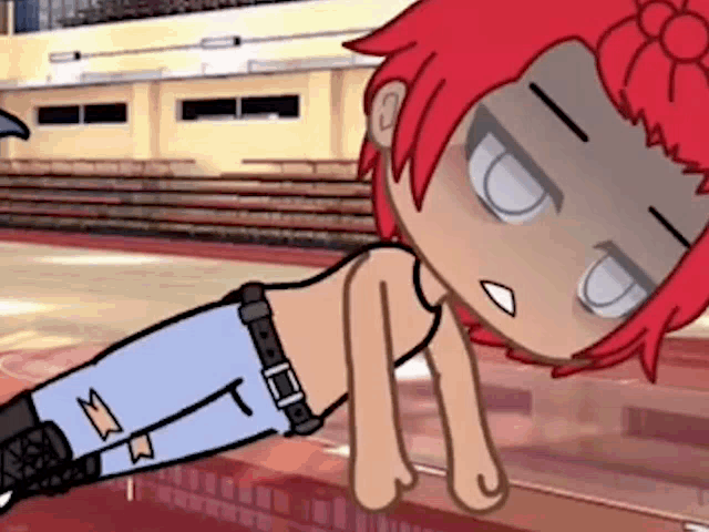 a cartoon character is doing a handstand on a basketball court without a shirt on .
