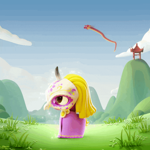 a cartoon drawing of a girl with a dragon flying in the sky