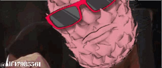 a cartoon drawing of a man wearing sunglasses and a pink hat with the hashtag # alf17985561