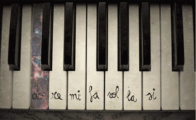 a piano keyboard with the letters do re mi fa sol la si