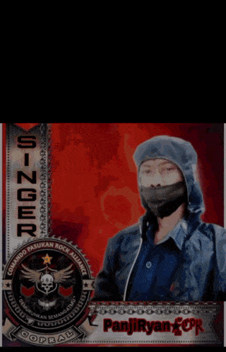 a man wearing a mask stands in front of a sign that says panjiryan for